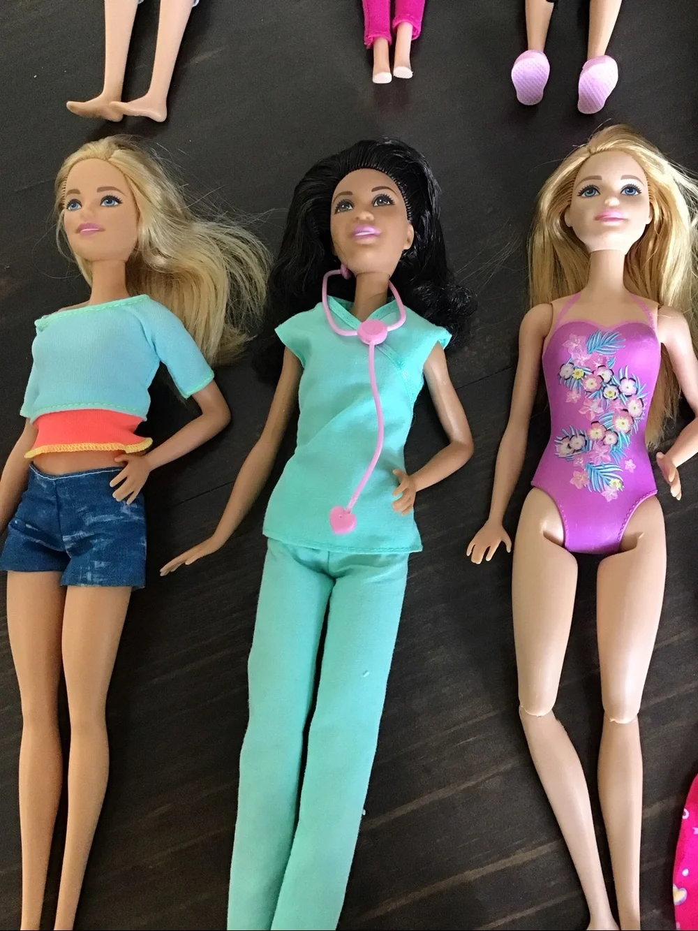 Lot of 7 Barbies: Career doll/Dolphin surf/+more+clothes.